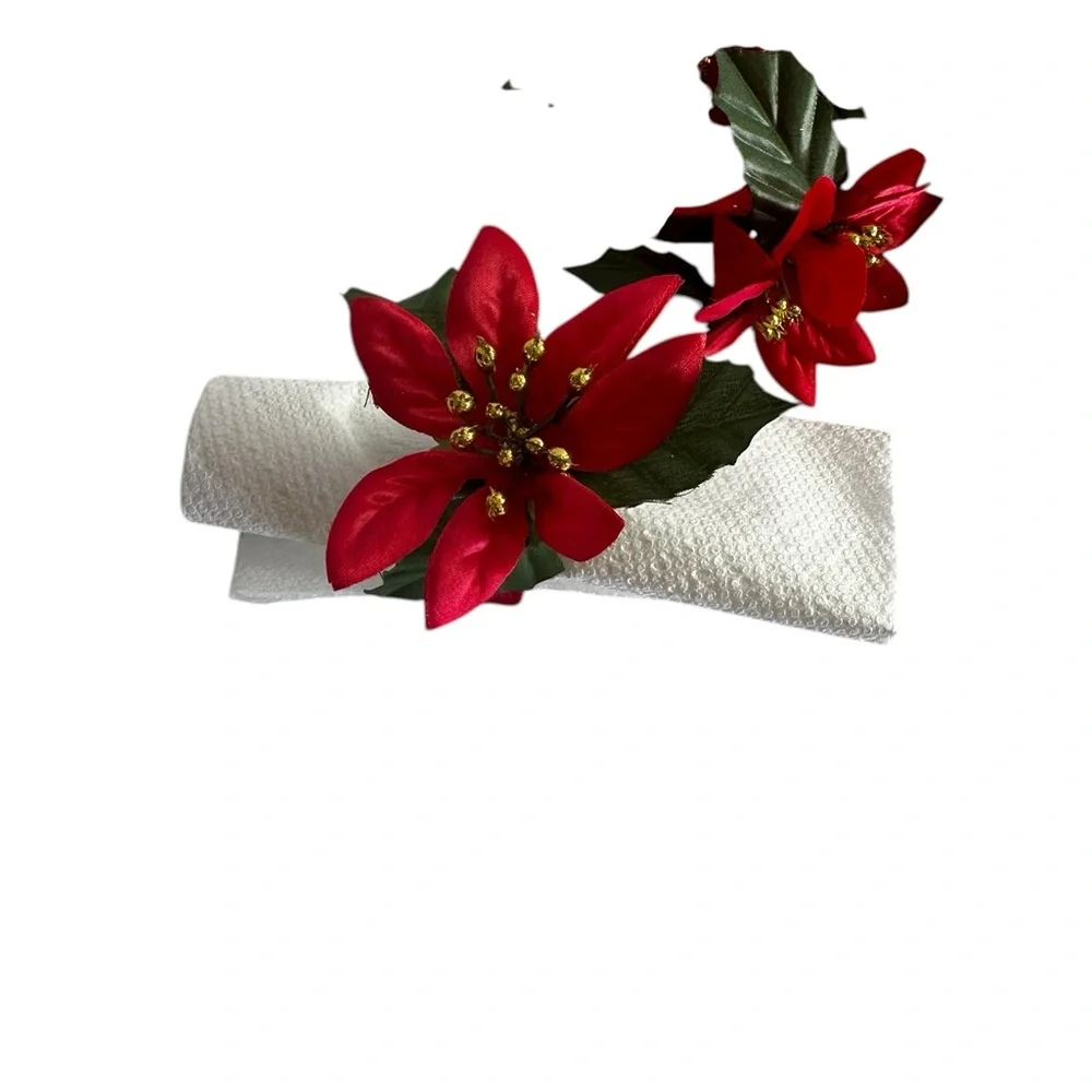 Set of 16 Red Poinsettias Custom Made DIY Christmas napkins holder